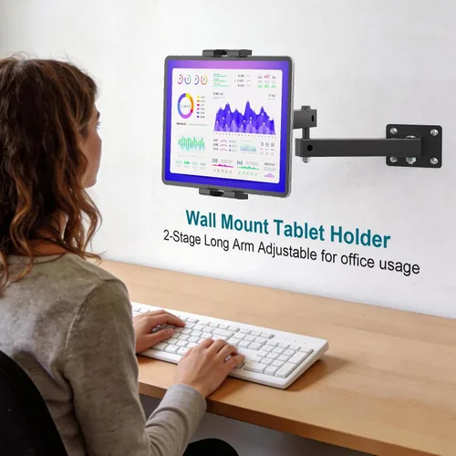 Miniatura 2 de Mippko Soporte plegable de pared para iPad, soporte para tableta, soporte ajustable de 360°, brazo articulado de aleación de aluminio extensible