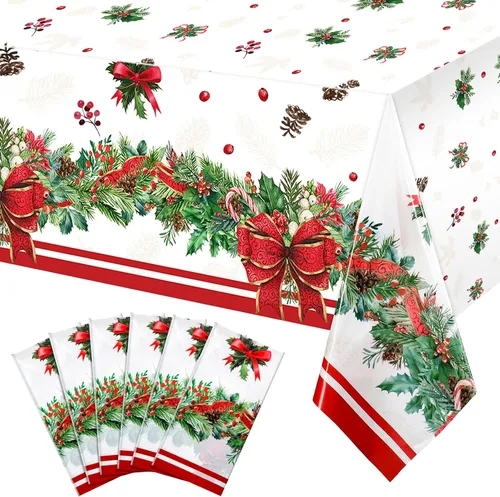 Miniatura 7 de Tiamon Manteles de plástico de 3 piezas, impermeables, desechables, rectangulares, fundas de mesa de Navidad para suministros de fiesta de Navidad