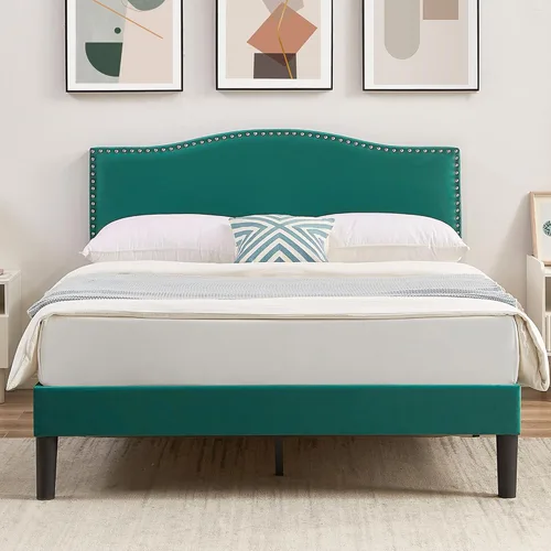 Miniatura 14 de VECELO Base de cama tamaño Queen, base de cama de plataforma con cabecera tapizada de altura ajustable, marcos resistentes y fuerte soporte