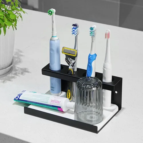 Miniatura 5 de Adorila Soporte eléctrico para encimera de cepillo de dientes con piedra de diatomita, organizador de lavabo de baño o estante montado en la pared