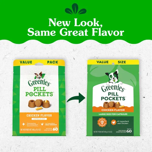 Miniatura 2 de GREENIES Pill Pockets - Golosinas naturales para perros, forma de bolsillo para pastillas tamaño cápsula, sabor pollo, 15.8 onzas Paquete económico