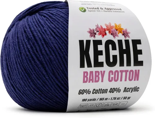 Miniatura 21 de Keche Hilo de algodón, 60% algodón, 40% hilo acrílico, hilo de algodón suave para crochet y tejer, hilo amigurumi, 1 madeja/bola, 1.76 onzas (50g)