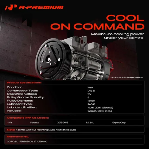 Miniatura 2 de A-Premium Compresor de CA con embrague compatible con Kia Sorento 2016 2.4L, solo exportación
