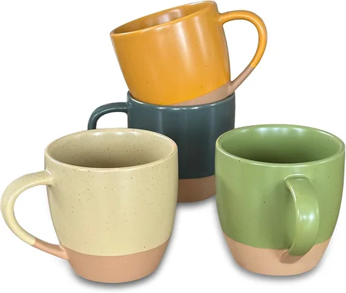 Mora Ceramic Artisan - Juego de 4 tazas grandes mate para latte de 16 oz - Aptas para microondas, tazas de café de porcelana con asa grande - Estilo