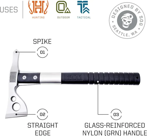 Miniatura 3 de SOG FastHawk Gear F06PN-CP hacha satén, acero inoxidable 420, agarradera GRN, funda de nylon, hoja de 2 pulgadas