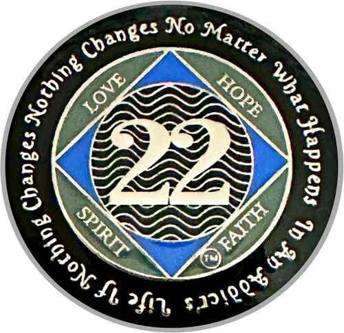 Miniatura 28 de (Años 1-55) NA Medallón de 7 años, plata, chapado en color azul, narcóticos cubiertos de epoxi Moneda anónima (NA 7 años medallón)