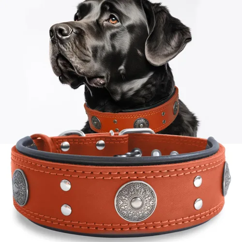 Miniatura 21 de Collar de cuero para perro, 2 pulgadas de ancho, collares de cuero genuino resistente, hecho a mano, suave y lujoso, la mejor opción llamativa