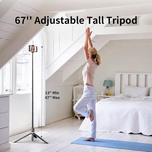 Miniatura 3 de Trípode automático de teléfono de 67 pulgadas, palo selfie de apertura automática para iPhone con control remoto, soporte extensible giratorio