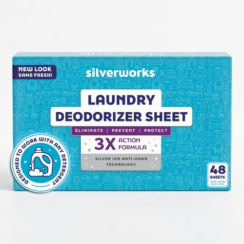 SilverWorks! Desodorizador Eliminador de olores para ropa - Hojas de lavadora con infusión de iones de plata natural - Desodorizador de lavandería