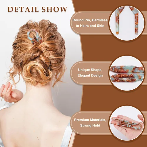 Miniatura 4 de 4 horquillas francesas en forma de U para moños, elegantes pinzas de peinado para mujeres y niñas, sujeción segura para cabello grueso y largo