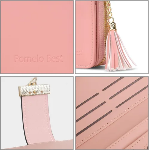 Miniatura 7 de Carteras RFID para mujer con múltiples ranuras para tarjetas y compartimento para teléfono celular, cartera para mujer, Rosa SakuraBlancoRosa