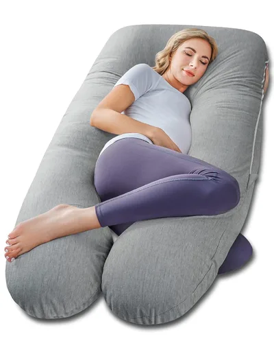 Miniatura 24 de Meiz - Almohada de embarazo, almohadas refrescantes de embarazo para dormir, almohada de embarazo de cuerpo completo con funda reversible de jersey