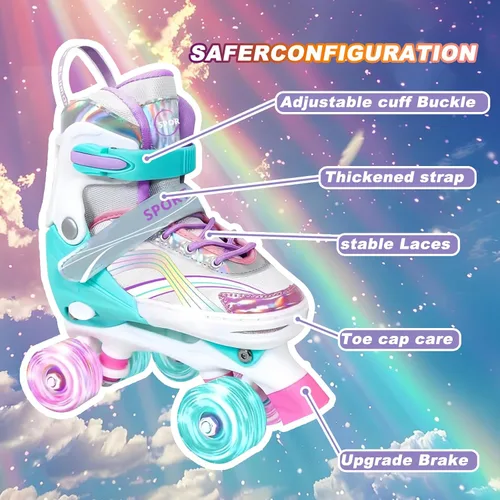 Miniatura 6 de Adjustable Kids Roller Skates for Girls and Boys Ages 3-5 5-8 8-12, All 8 Wheels of Girl's Skates Shine, Safe and Fun Illuminating for Outdoor
