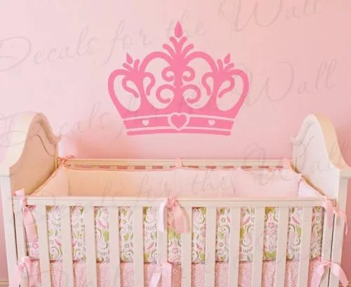 Calcomanía de pared con diseño de corona de princesa – Vinilo Queen Castle Nursery Girl Room Playroom – Adhesivo decorativo grande para decoración