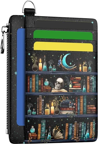 Miniatura 39 de Hancynir Cartera delgada para mujer con soporte para tarjetas de crédito RFID, pequeña mini funda para tarjetas con bolsillo frontal de PU, cartera