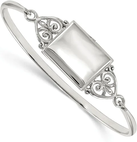 Miniatura 7 de Pulsera rectangular de plata de ley 925 de 0.787in con medallón de plata de ley 925 con cierre de gancho de identificación apilable para mujer