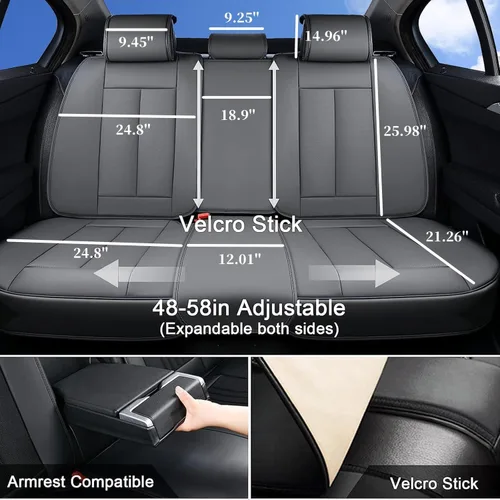 Miniatura 3 de Coverado - Juego completo de fundas de asiento de automóvil grises de cuero napa, impermeables, con cojín para asientos delanteros y respaldos, apto