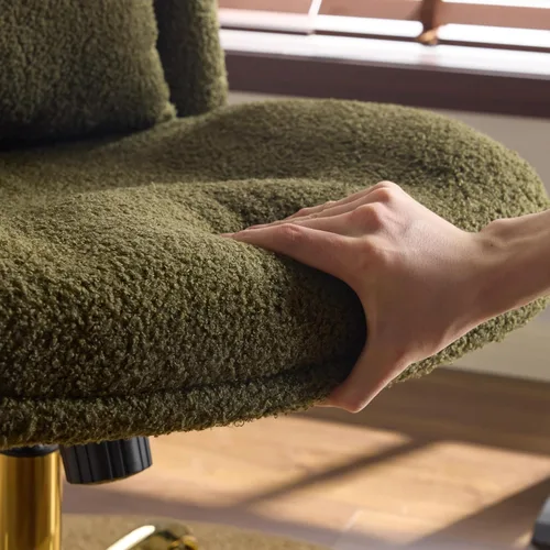 Miniatura 4 de VINGLI Silla de oficina ancha con patas cruzadas, silla de escritorio ergonómica capitoné cómoda con almohada y base dorada, doble uso con/sin Verde
