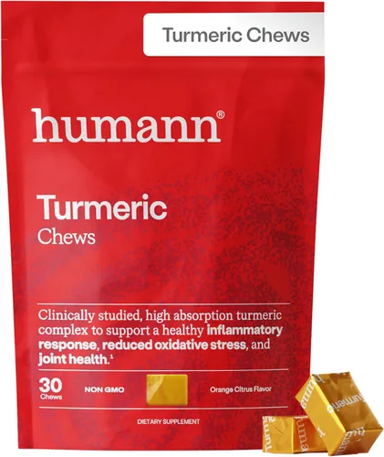 Humann Suplemento masticable de cúrcuma – Complejo de curcumina de alta absorción clínicamente estudiado – sabor cítrico naranja – de SuperBeets