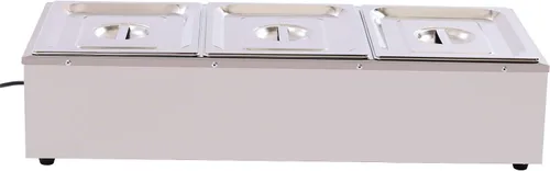 Miniatura 8 de Calentador de alimentos comercial de 3 bandejas, 110 V, 1500 W, mesa de vapor eléctrica de 3.9 in/4 pulgadas de profundidad, 20.6 cuartos de galón