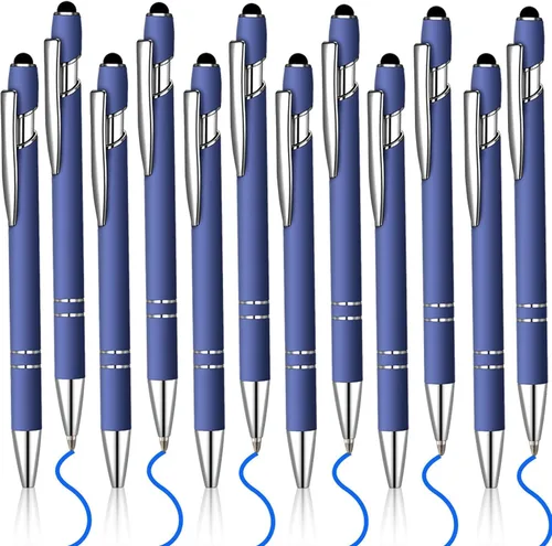Miniatura 15 de 12 bolígrafos de tinta azul con punta de lápiz capacitivo, bolígrafo de metal de 0.039 pulgadas para pantallas táctiles, 2 en 1, regalo para amigos