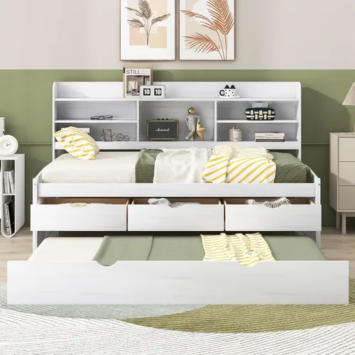 Miniatura 14 de Harper & Bright Designs Cama Capitán Tamaño Individual con Estanterías Integradas/3 Cajones de Almacenamiento/Cama Nido, Marco de Cama Diván