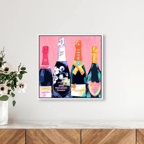 Miniatura 3 de The Oliver Gal Artist Co. Drinks and Spirits - Lienzo decorativo para pared, diseño de Pass The Bottle, con marco de champán, 16 x 16 pulgadas