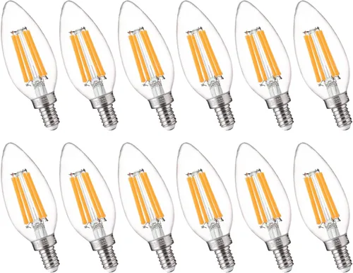 Miniatura 12 de FLSNT, bombillas LED regulables de 5000K luz diurna, 60W equivalentes, B11 base LED E12 para candelabro, bombillas de araña, 550LM, CRI90, paquete