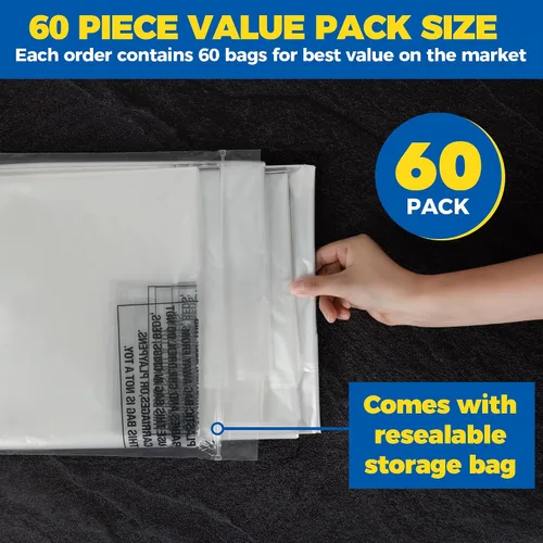 Miniatura 4 de 60 paquetes de bolsas para limpieza en seco para ropa de 40 pulgadas de largo - Bolsas transparentes de plástico para colgar ropa, cubierta