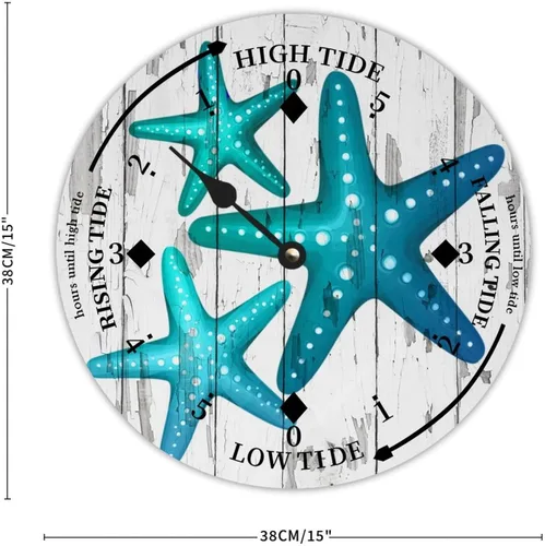 Miniatura 6 de Reloj de marea de estrella de mar oceánico, silencioso sin tictac, funciona con pilas, reloj de marea de madera, arte de pared, reloj de movimiento