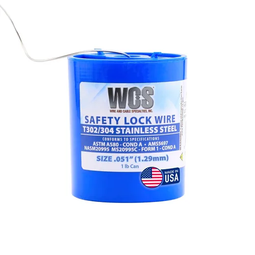 Alambre de seguridad, acero inoxidable T302/304, NASM20995, MS20995C, ASTM A580 Cond A, AMS5697, .051 pulgadas (1.29 mm), latón dispensador de 1 lb