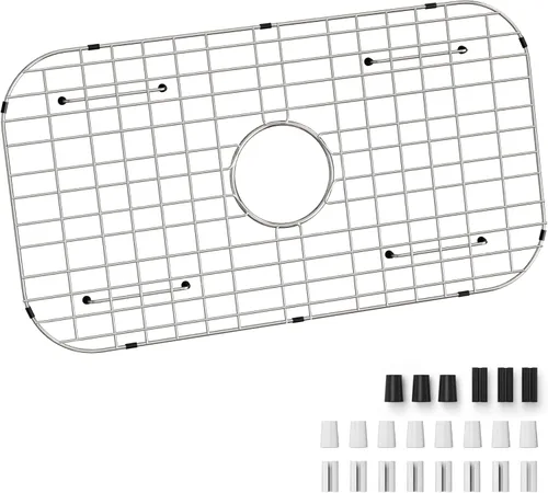 Miniatura 13 de Rejilla protectora para fregadero de 26-1/16" x 14-1/16", drenaje centrado con radio de esquina 3-1/2", material de acero inoxidable 304