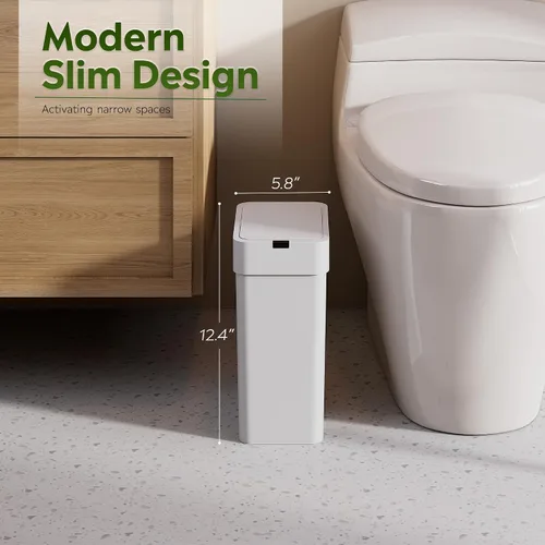 Miniatura 5 de WLIVE Cubo de basura pequeño para baño, 9 litros/2.4 galones, con sensor de movimiento, IPX5, impermeable, sin contacto, para baño, oficina, Blanco
