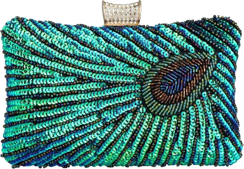 Miniatura 2 de BWKUNOLF Bolsos de mano de lentejuelas con cuentas de pavo real para fiesta y boda
