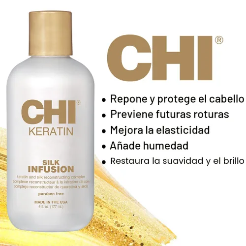 Miniatura 7 de CHI Infusión de seda de queratina, suero hidratante para el cabello para restaurar la suavidad y el brillo, ayuda a secar el cabello dañado, sin