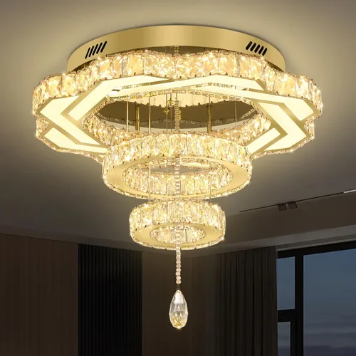 Miniatura 15 de Flashing God Candelabros de cristal modernos de 12 pulgadas, lámpara de techo de montaje empotrado, mini lámpara LED regulable para pasillo, lámpara