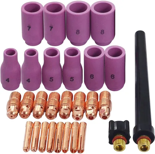 Miniatura 8 de RIVERWELD TIG Gas Lens Collet Bodies 45V 13N Jumbo Boquilla de alúmina de gran diámetro Tazas de cerámica 57N75 6#, 57N74 8#, 53N88 10#, 53N87 12#