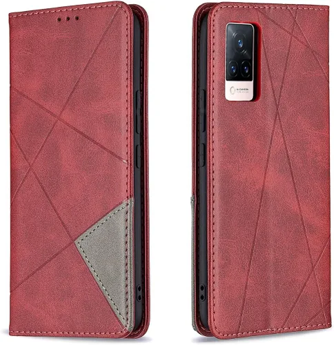 Miniatura 9 de Funda con tapa para Vivo Y11, Y15, Y12 e Y17, diseño de rombos de piel sintética, con función atril, cierre magnético, para Vivo Y11/Y15/Y12/Y17