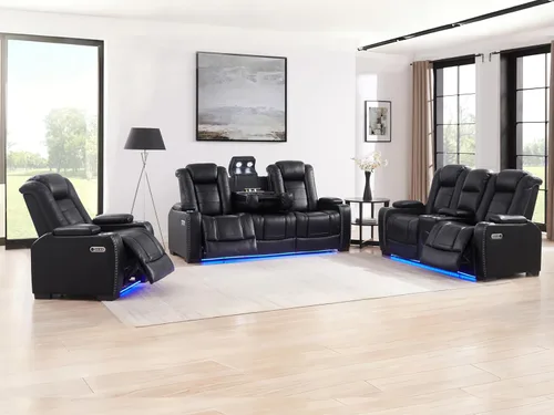 Miniatura 15 de THSUPER Silla reclinable Power Theater de cuero marrón con almacenamiento de brazos y luces LED, reclinable con reposacabezas eléctrico y portavasos