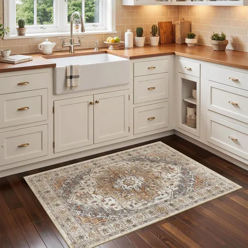 Miniatura 552 de Madane Tapete lavable de 2 x 10 pies para pasillo, cocina, recibidor, clásico, suave, antideslizante para interiores, casa de campo, baño, sala