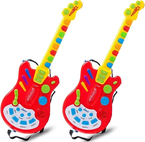Dimple Guitarra electrónica musical de mano para niños, toca música, rock, batería y sonidos eléctricos, el mejor juguete y regalo para niñas y