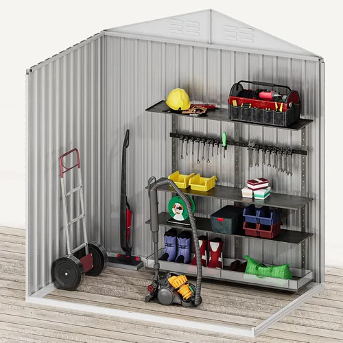 Miniatura 6 de DWVO Cobertizo de almacenamiento para exteriores de 6 x 4 pies, cobertizos de herramientas de metal grandes, casa de almacenamiento resistente