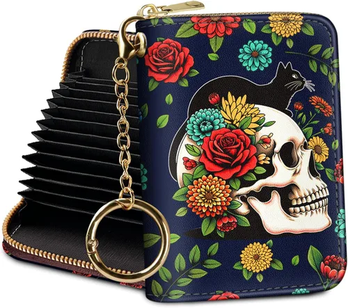 Miniatura 26 de Tarjetero Cartera RFID para Tarjetas de Crédito, Cartera Pequeña para Tarjetas para Mujeres con Llavero con Cremallera, Carteras para Tarjetas