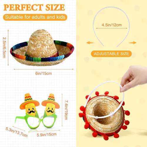 Miniatura 2 de Janinka 18 piezas de suministros para fiesta de fiesta, sombrero, diademas de papel, decoraciones de fiesta mexicana del Cinco de Mayo