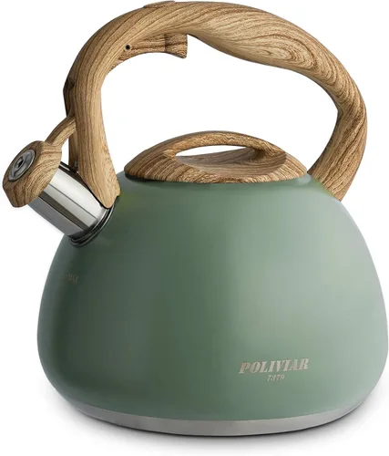Miniatura 10 de POLIVIAR - Hervidor de té para estufa de 2.7 cuartos de galón, tetera silbante con acabado crujiente, acero inoxidable de grado alimenticio