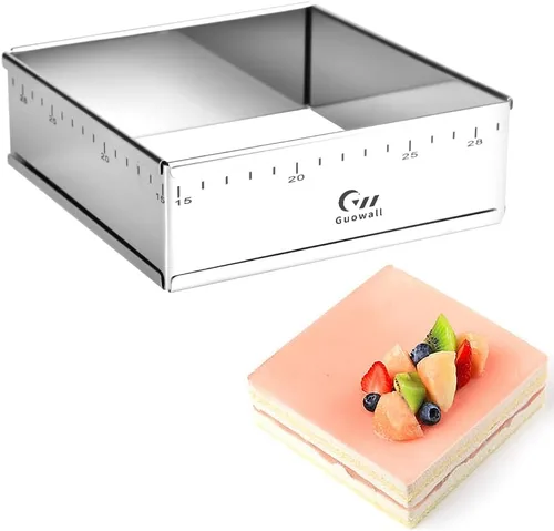 Miniatura 11 de Molde extensible cuadrado de acero inoxidable para tartas, anillo de mousse ajustable resistente, forma rectangular, cortador de pastel de mousse