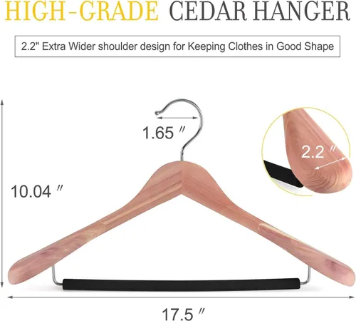 Miniatura 2 de TOPIA HANGER Perchero de madera de cedro rojo americano sin acabado, perchas de madera de lujo para trajes y chaquetas, hombro ancho con barra
