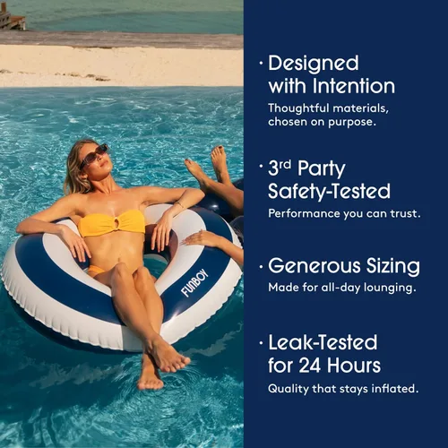 Miniatura 4 de FUNBOY Flotador inflable gigante de 48 pulgadas con diseño de rayas azul marino con portavasos de 48 pulgadas Flotador de piscina grande