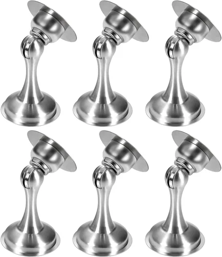 Topes de puerta, paquete de 6, tope magnético de puerta, soporte de puerta de acero inoxidable para pared con cinta adhesiva de doble cara, sin