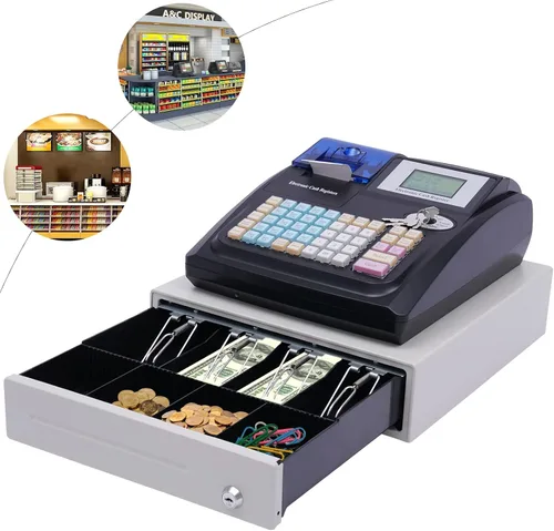 Miniatura 9 de Caja registradora electrónica con impresoras de recibos y diarios, teclado elevado de 48 teclas, 8 cajas registradoras LED digitales para pequeñas